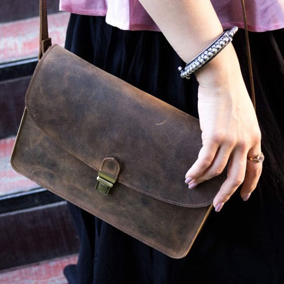 10" Women's Buffalo Leather Purse Satchel Handbag Tote Bag - Picture 2 of 7